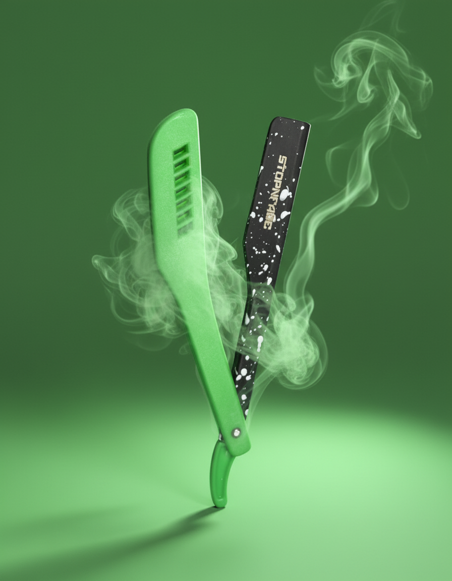 Green and black hair cutting tool with 'CLOVER CUT' branding on a green background